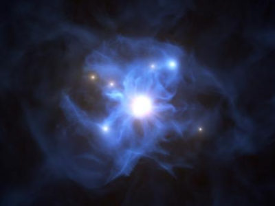 Observan, por primera vez, cómo seis galaxias «alimentan» a un enorme agujero negro poco después del Big Bang